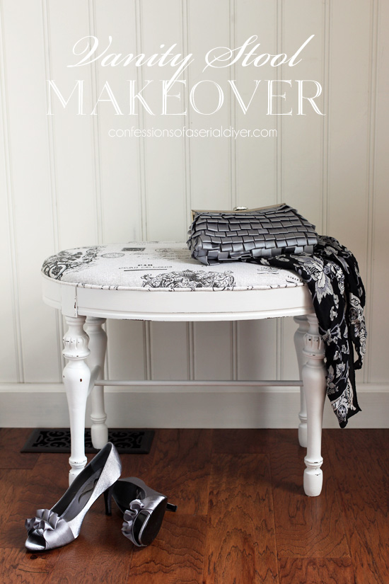 Oval vanity stool makeover from confessionsofaserialdiyer.com