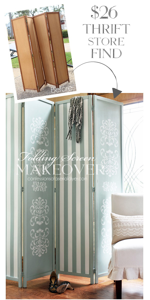 Folding Screen updated with stencils and stripes from confessionsofaserialdiyer.com