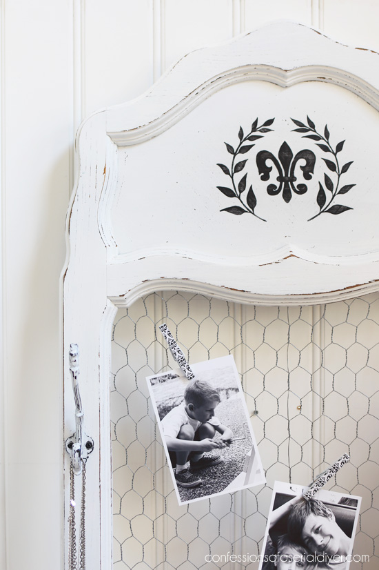 Turn an old dated mirror frame into the perfect photo backdrop or message center!