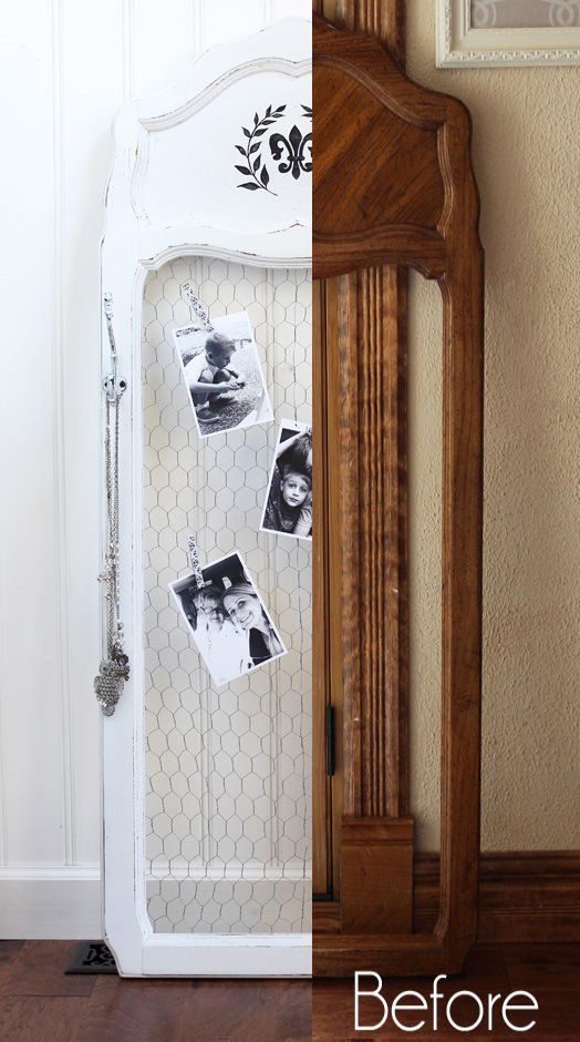 Turn an old dated mirror frame into the perfect photo backdrop or message center!