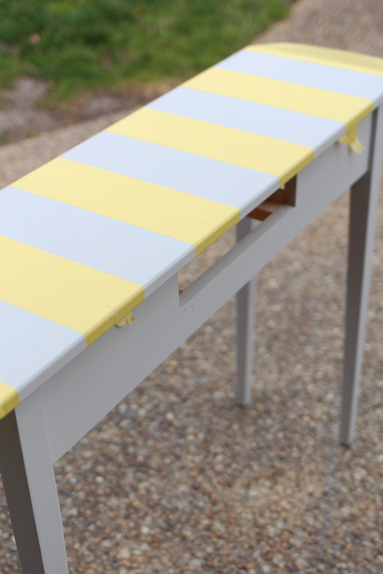FrogTape for delicate surfaces works perfectly for adding stripes to furniture.