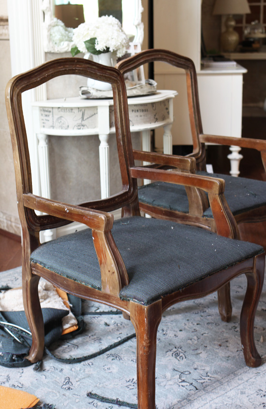 Reupholstered French Provincial Chairs from Confessionsofaserialdiyer.com