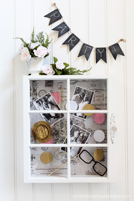 Use an old window to create a large shadow box/bulletin board ! confessionsofaserialdiyer.com