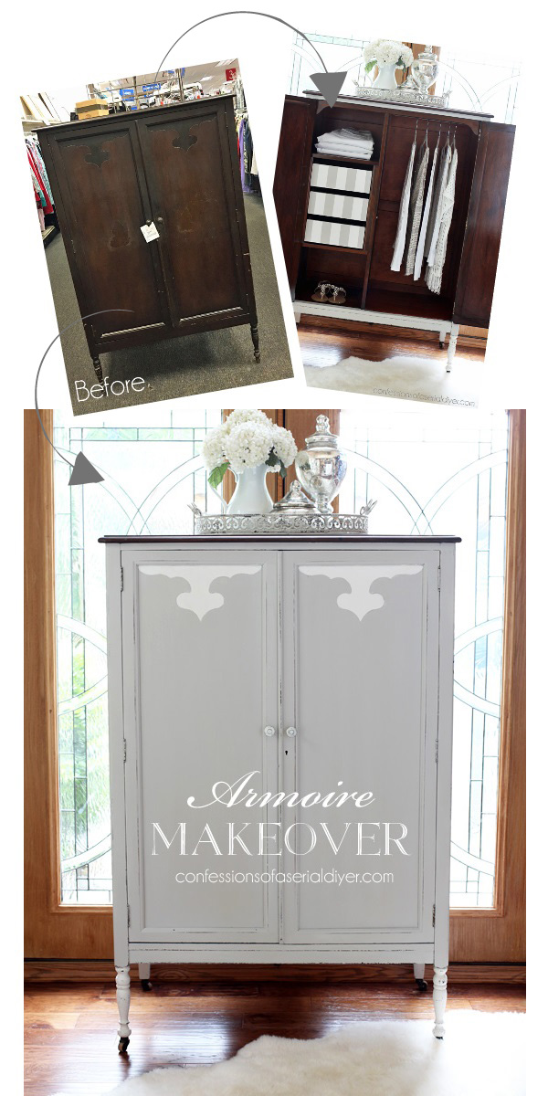 Armoire painted in Annie Sloan French Linen and Pure White from confessionsofaserialdiyer.com