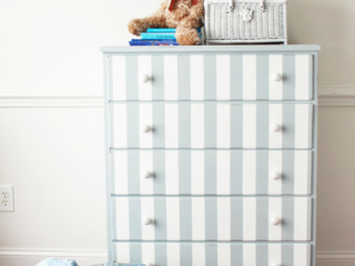 Dated Gray Dresser with Stripes