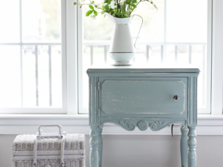 Sewing table painted in DIy chalk paint from confessiosnsofaserialdiyer.com