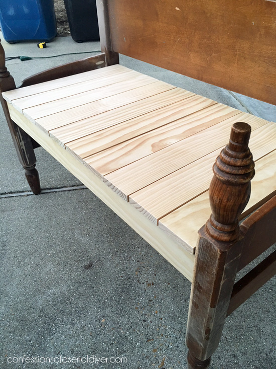 How to make a headboard bench from confessionsofaserialdiyer.com