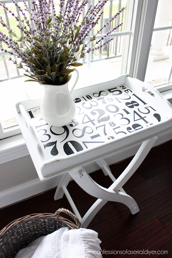 Tray Table Makeover with silhouette stencil from confessionsofaserialdiyer.com
