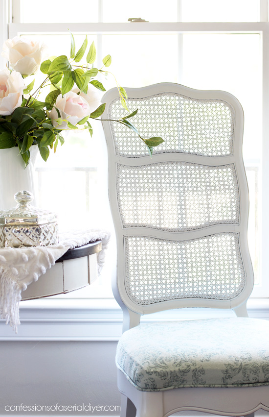 Cane-back chair makeover with spray paint.