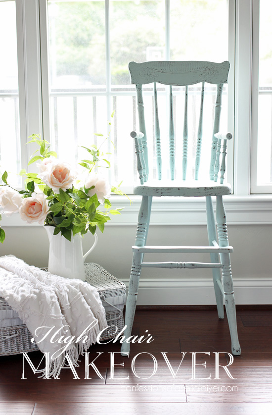 Antique high chair painted in Behr's Sunken Pool.
