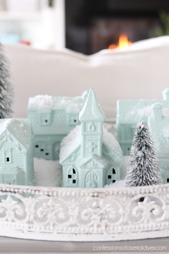 Painted mini Christmas Village from confessionsofaserialdiyer.com