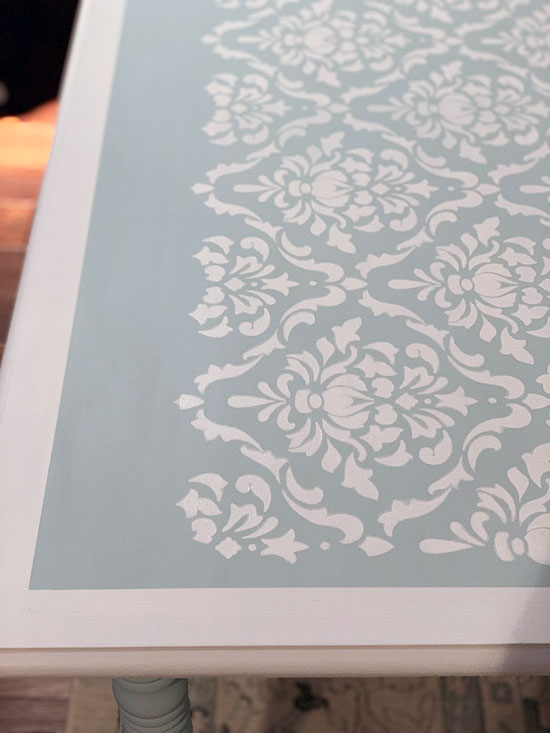 Stenciling a table with stencils from Stencil Revolution.