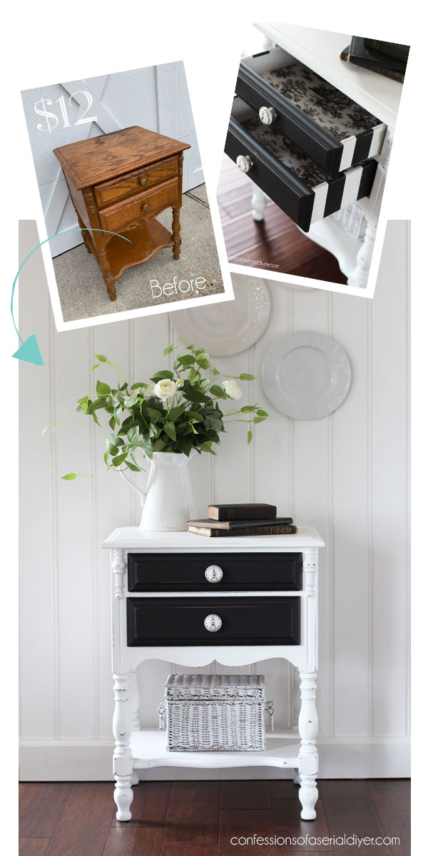 Oak night table makeover from confessionsofaserialdiyer.com