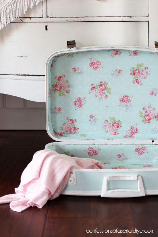 $4 Vintage Suitcase gets a makeover from confessionsofaserialdiyer.com