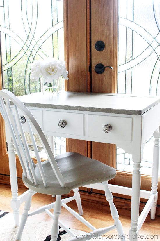 French Linen and White Dressing Table