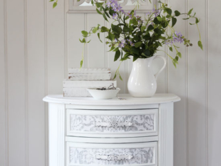 Night table with fabric inlaid drawers