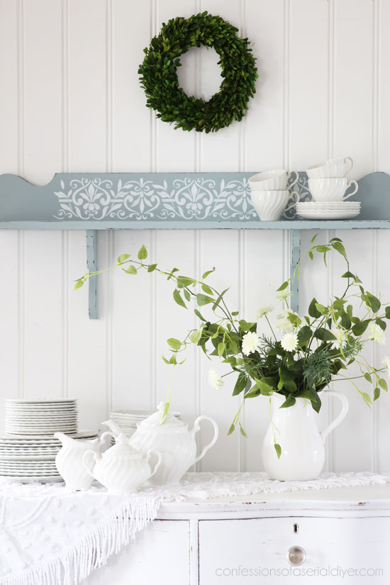 Sweet cottage-inspired shelf painted in Savannah Mist by Dixie Belle.
