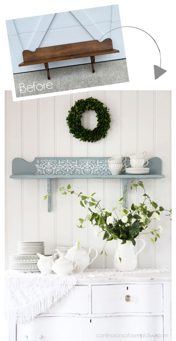 Sweet cottage-inspired shelf painted in Savannah Mist by Dixie Belle.