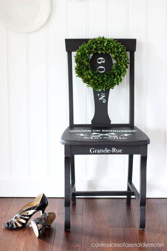 $10 Yard Sale Chair Painted in Dixie Belle's Caviar
