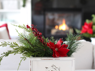 Christmas arrangement made in an old drawer.