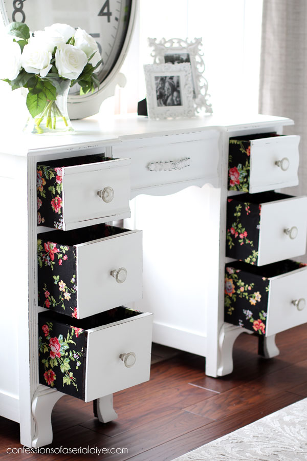 Cover the whole drawer in fabric for a fun pop of color!