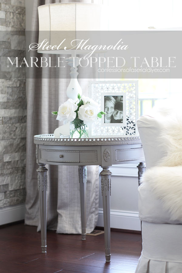 Marble-topped Table Painted in Steel Magnolia