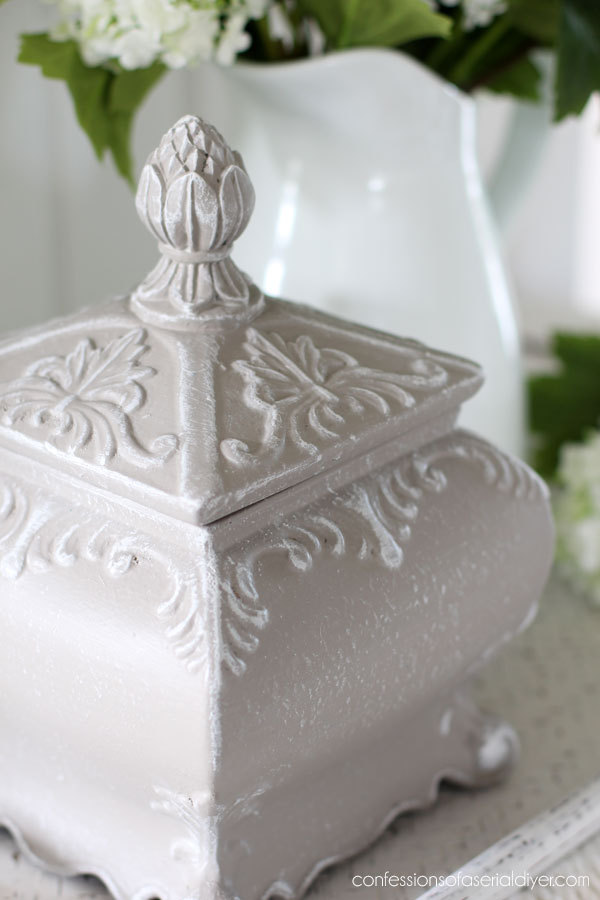 Ornate box painted in French Linen