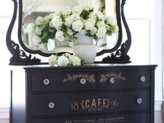 Antique serpentine dresser with transfer