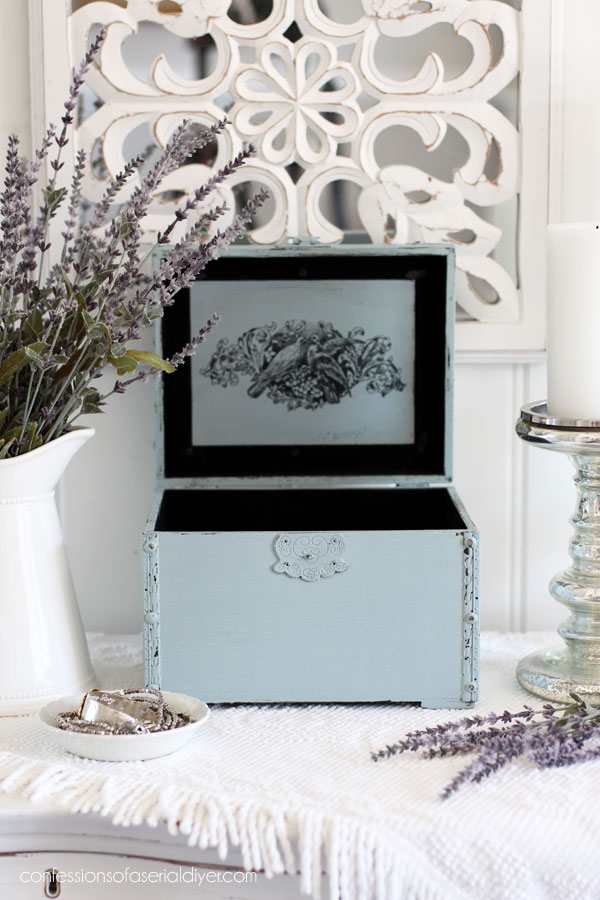 Thrift store box painted in Savannah Mist by Dixie Belle