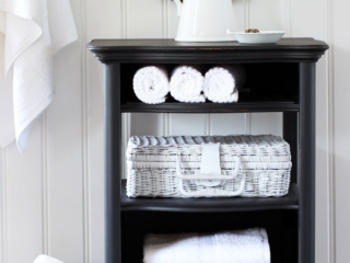 Antique serpentine night table painted in Caviar black