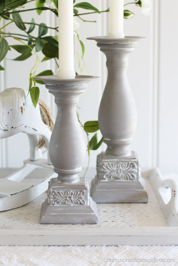 French Linen candlesticks with white wax