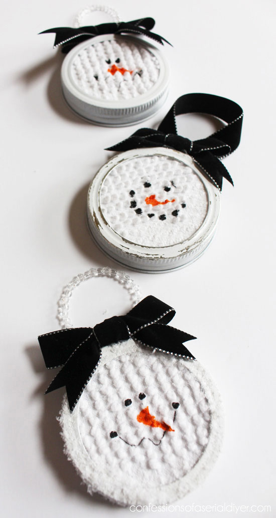 Mason Jar Lid Snowman Ornaments