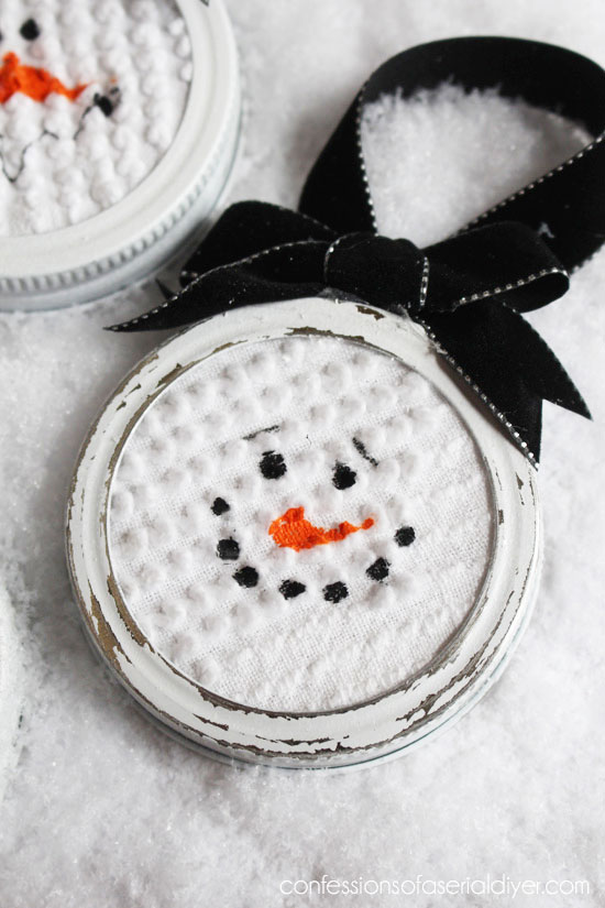 Mason Jar Lid Snowman Ornaments