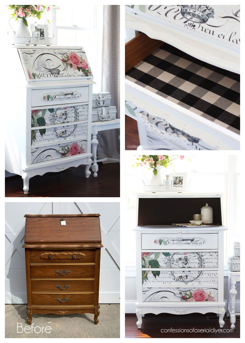 Vintage Secretary Makeover with Decoupage Paper