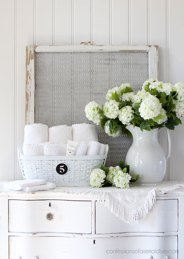 Turn an old basket into the perfect place for guest towels!