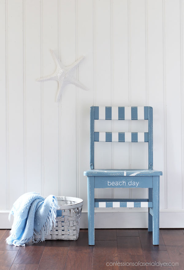 Child's coastal chair makeover in Dusty Blue