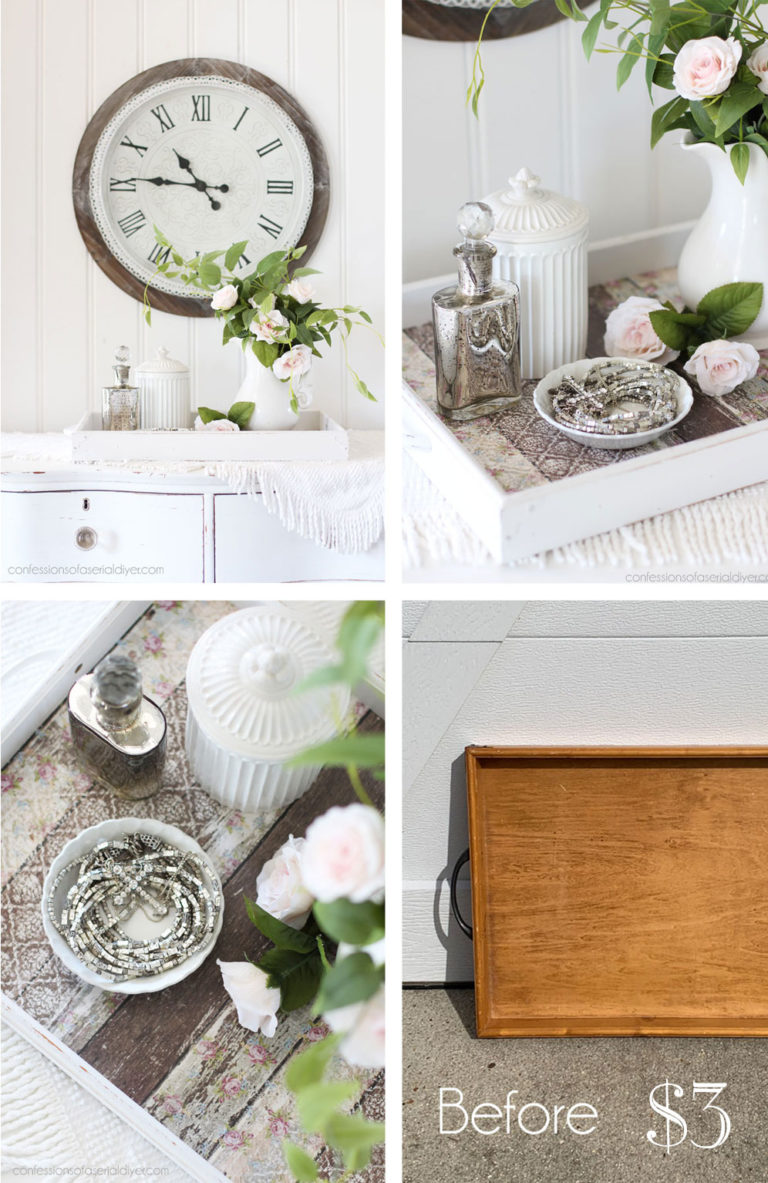 $3 Thrift Store Tray Makeover with Decoupage Paper | Confessions of a ...