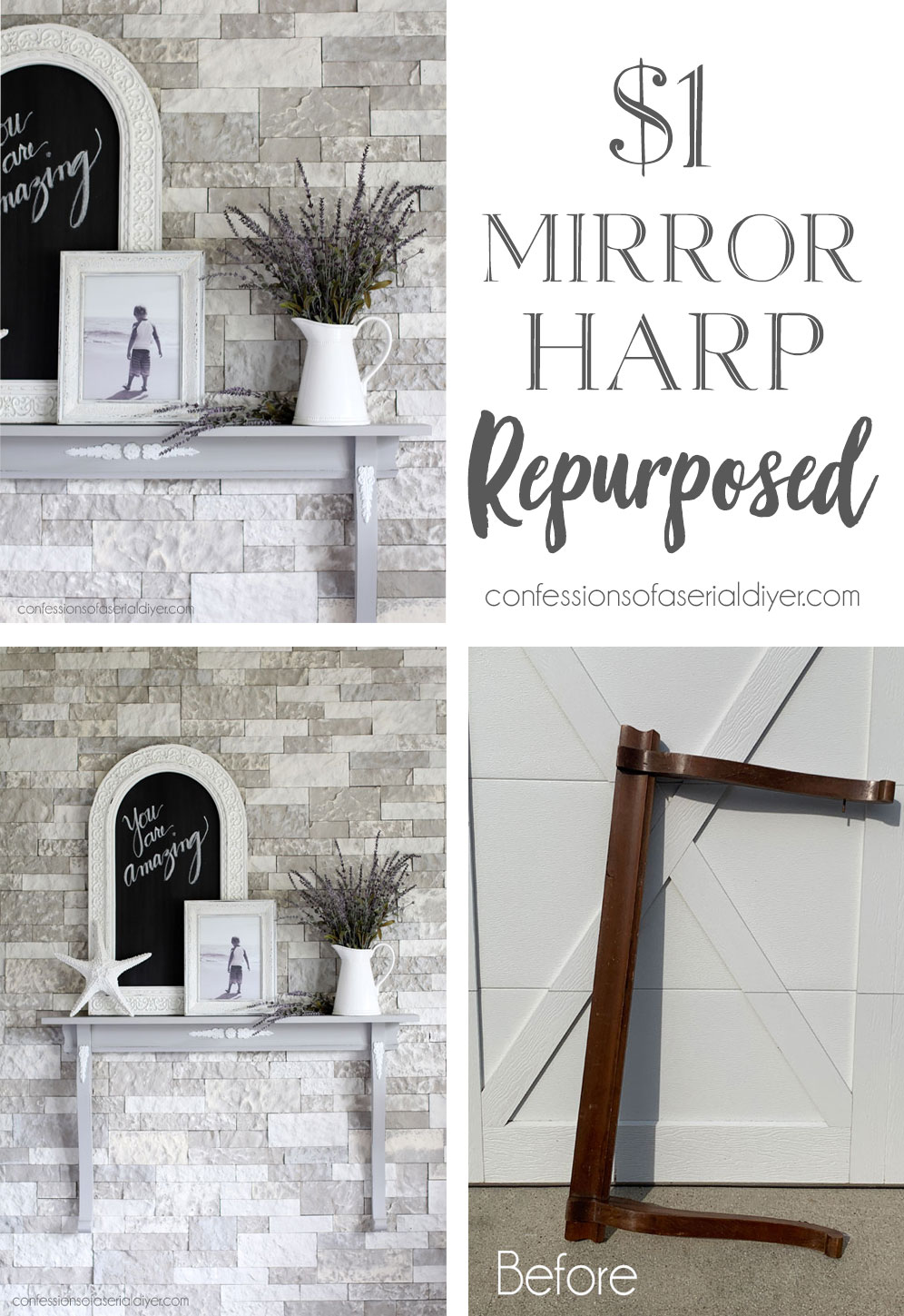 Mirror Harp Repurposed as a Shelf