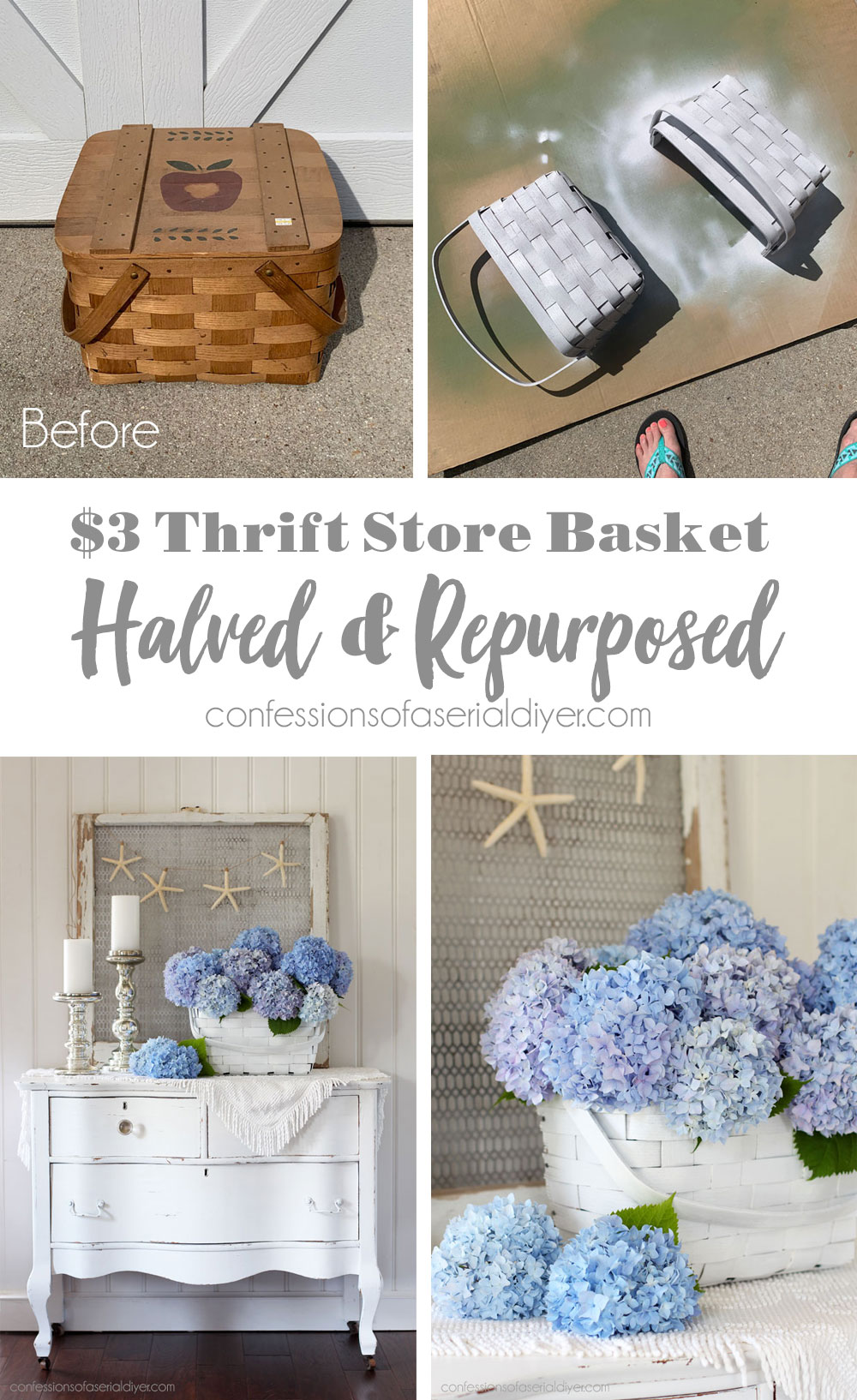 Thrift store basket halved and repurposed!