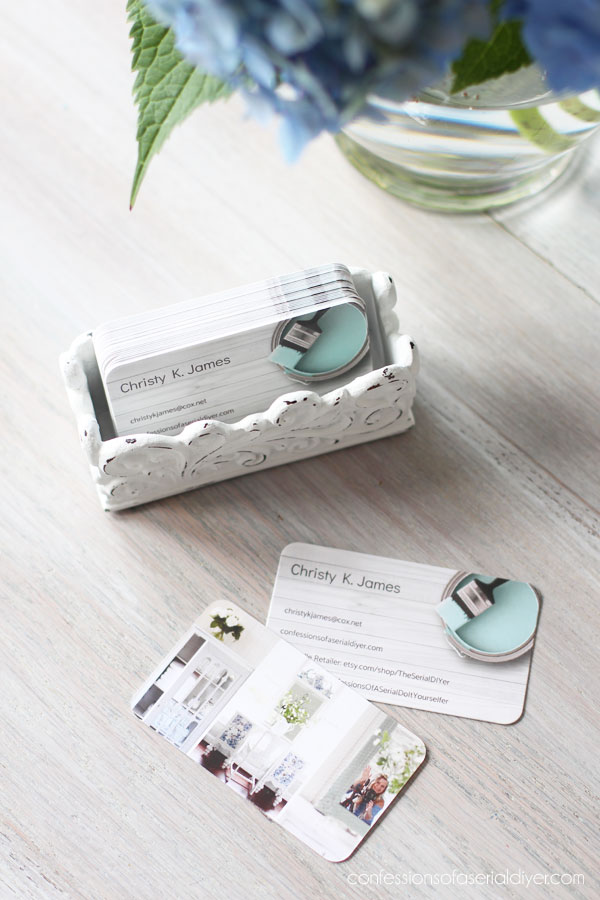 Coaster set repurposed as a business card holder