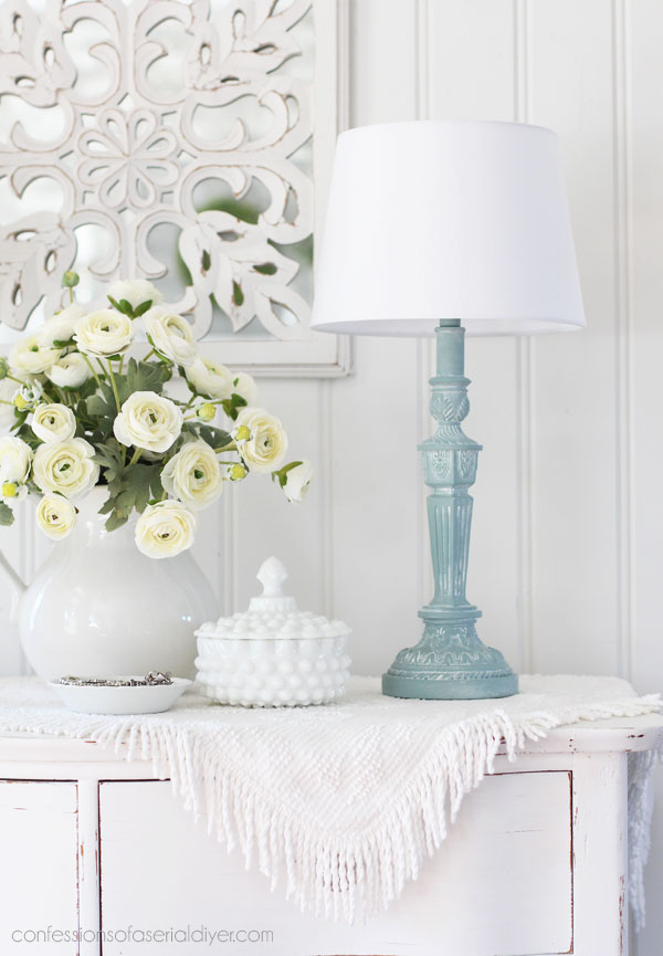 Painted lamp with white wax