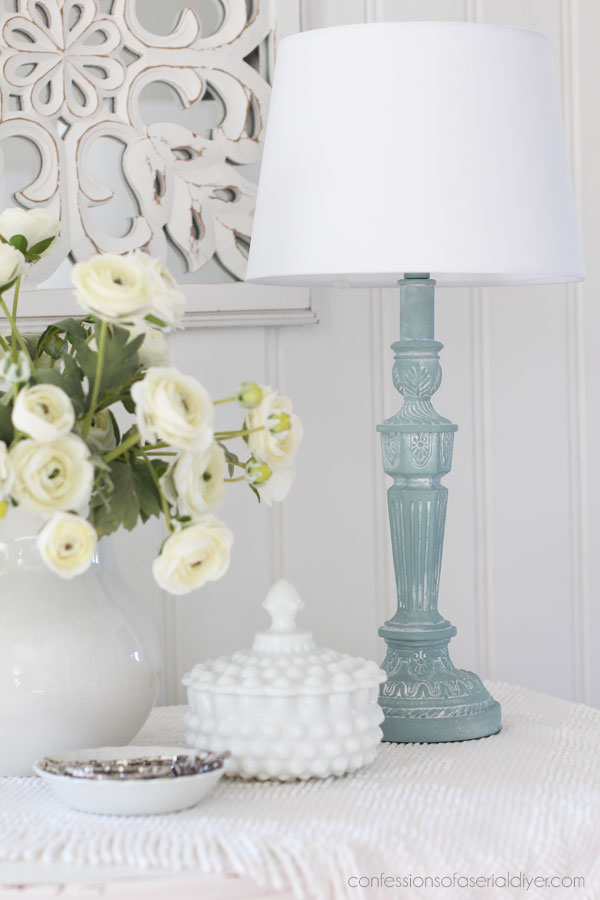 Painted lamp with white wax