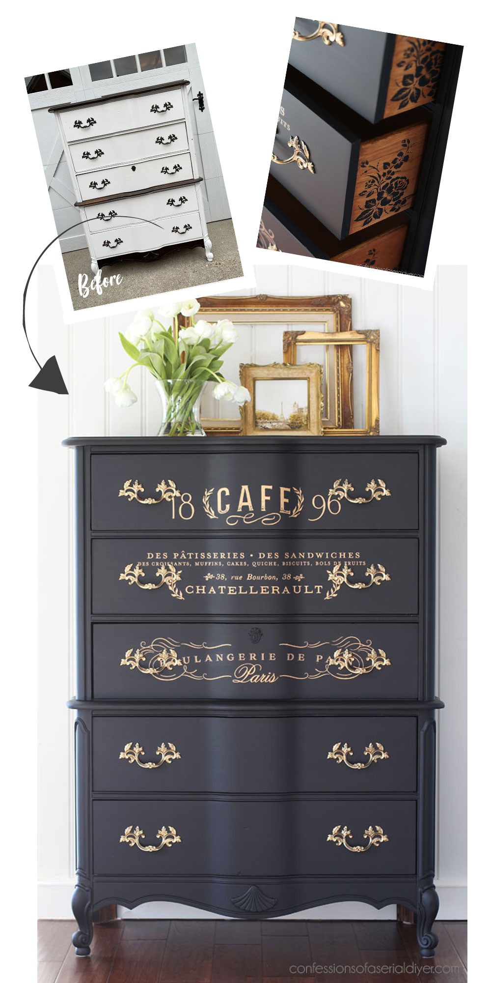 Black painted French provincial dresser