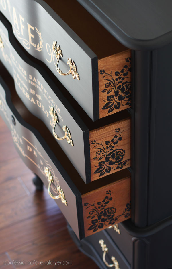 Add a stencil to the outside of drawers