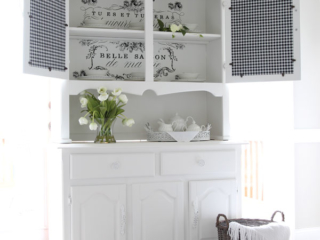 Painted white hutch with beadboard