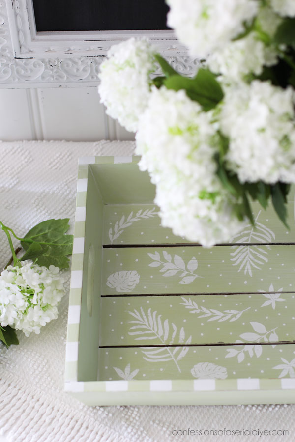 tray with botanical silkscreen stencil