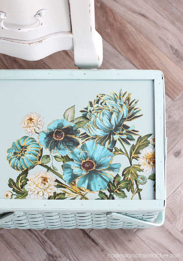 Gilded Floral Middy transfer on a picnic basket
