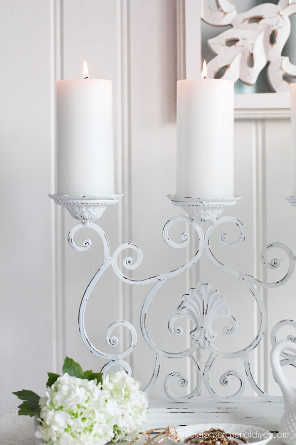 White painted candle holder
