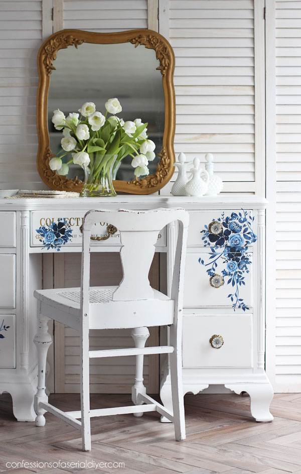 White painted desk with transfer