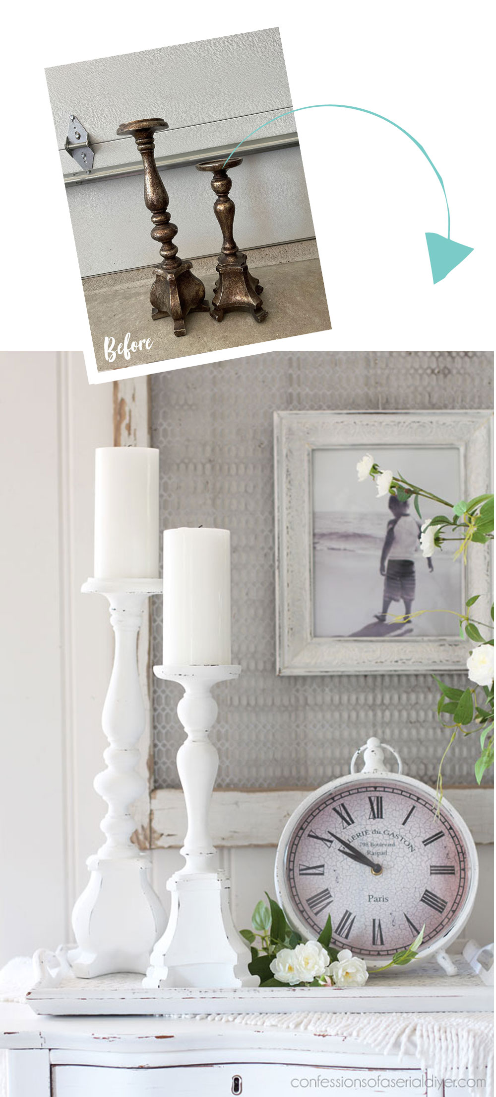 White painted candlesticks